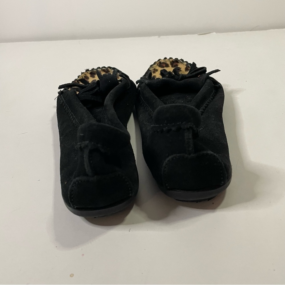Minnetonka Moccasin Black Cheetah Leopard Print Dyed Calf Hair Moccasins Size 8 - Picture 5 of 7